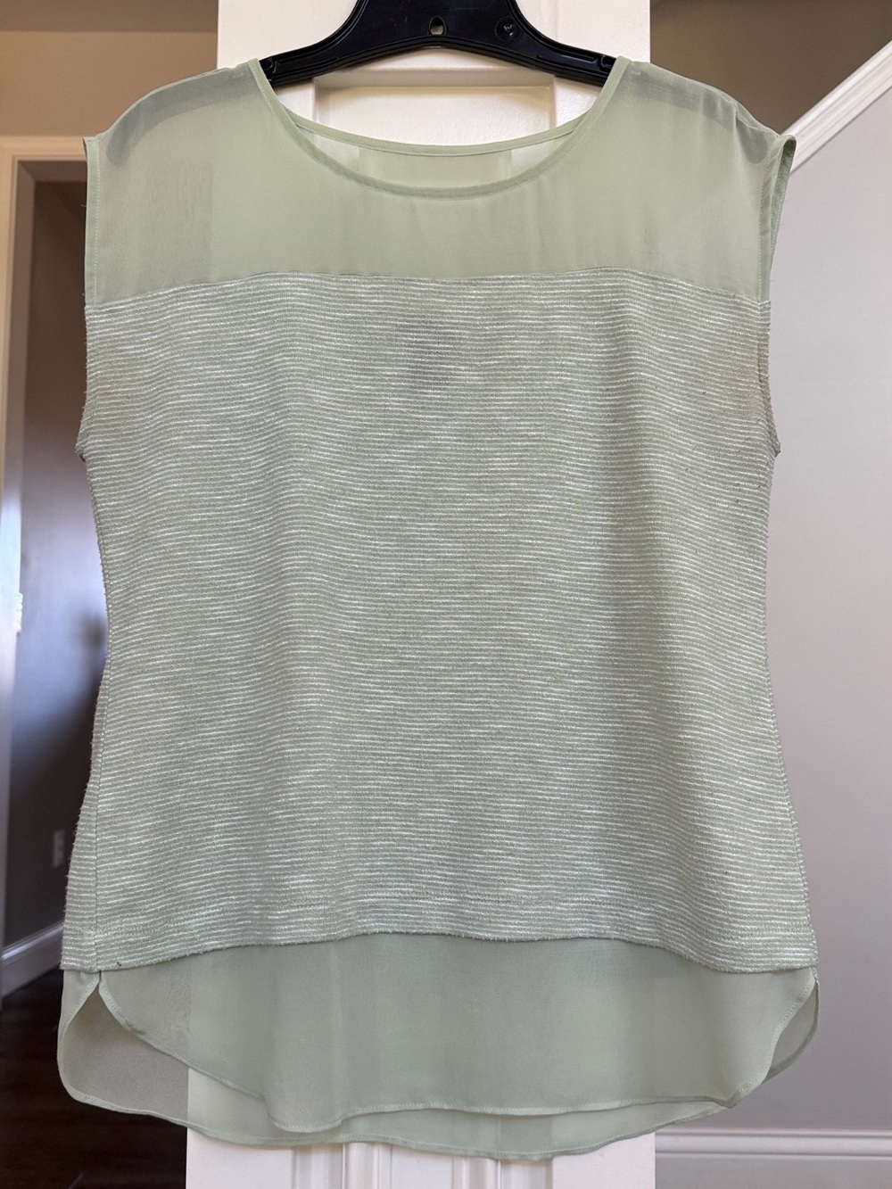Ann Taylor Pale Mint Green White Sleeveless Layered Blouse Small